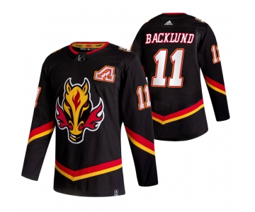 Calgary Flames #11 Mikael Backlund Black Men's Adidas 2020-21 Reverse Retro Alternate NHL Jersey
