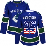 Adidas Vancouver Canucks #25 Jacob Markstrom Blue Home Authentic USA Flag Women's Stitched NHL Jersey