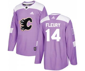 Adidas Flames #14 Theoren Fleury Purple Authentic Fights Cancer Stitched NHL Jersey