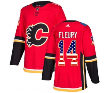 Adidas Flames #14 Theoren Fleury Red Home Authentic USA Flag Stitched NHL Jersey
