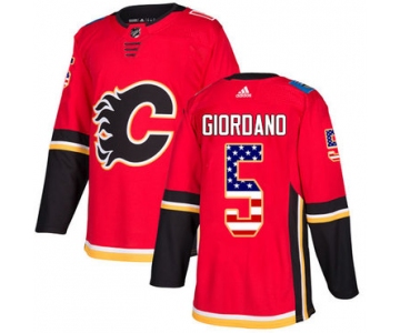 Adidas Flames #5 Mark Giordano Red Home Authentic USA Flag Stitched NHL Jersey