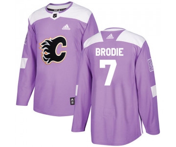 Adidas Flames #7 TJ Brodie Purple Authentic Fights Cancer Stitched NHL Jersey