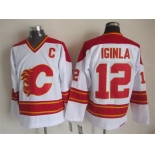 Calgary Flames #12 Jarome Iginla White Throwback CCM Jersey