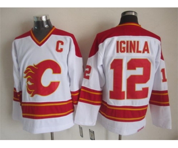 Calgary Flames #12 Jarome Iginla White Throwback CCM Jersey