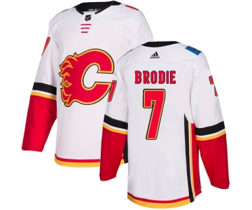 Men's Adidas Calgary Flames #7 TJ Brodie White Away Authentic NHL Jersey