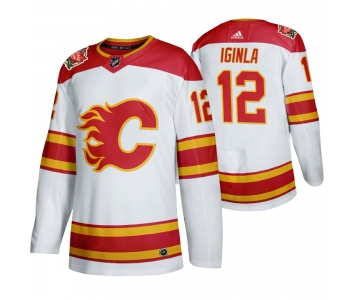 Men's Calgary Flames #12 Jarome Iginla 2019 Heritage Classic Authentic Retired White Jersey