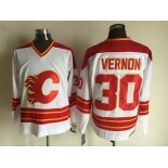 Men's Calgary Flames #30 Mike Vernon 1980-81 White CCM Vintage Throwback Jersey