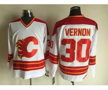 Men's Calgary Flames #30 Mike Vernon 1980-81 White CCM Vintage Throwback Jersey