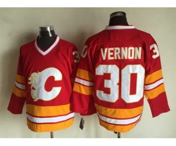 Men's Calgary Flames #30 Mike Vernon 1981-82 Red CCM Vintage Throwback Jersey