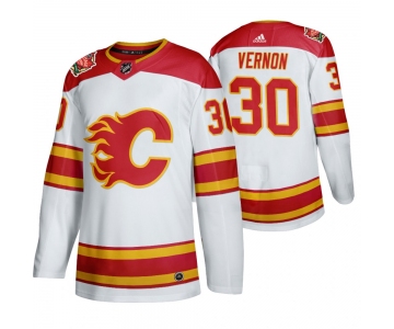 Men's Calgary Flames #30 Mike Vernon 2019 Heritage Classic Authentic Retired White Jersey