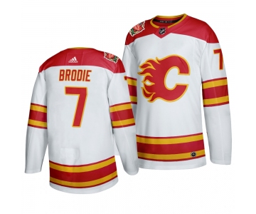 Men's Calgary Flames #7 T. J. Brodie 2019-20 White Heritage Authentic Classic Jersey