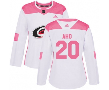 Adidas Carolina Hurricanes #20 Sebastian Aho White Pink Authentic Fashion Women's Stitched NHL Jersey