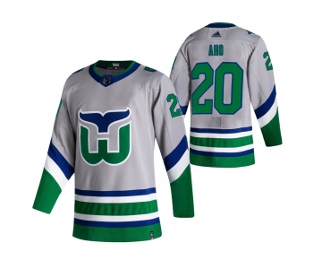 Carolina Hurricanes #20 Sebastian Aho Grey Men's Adidas 2020-21 Reverse Retro Alternate NHL Jersey