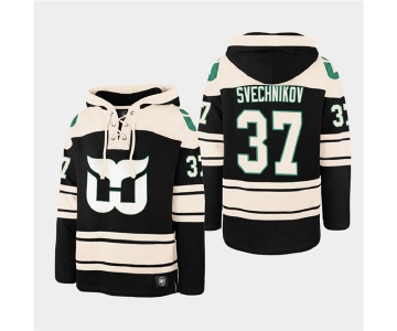 Men's Carolina Hurricanes #37 Andrei Svechnikov Black Ageless Must-Have Lace-Up Pullover Hoodie