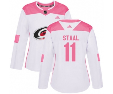 Adidas Carolina Hurricanes #11 Jordan Staal White Pink Authentic Fashion Women's Stitched NHL Jersey