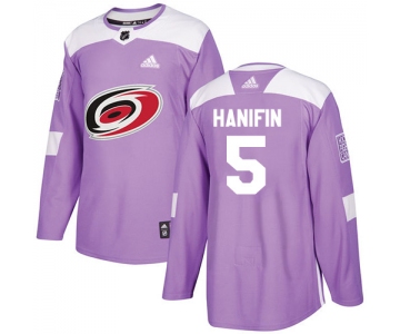 Adidas Hurricanes #5 Noah Hanifin Purple Authentic Fights Cancer Stitched NHL Jersey