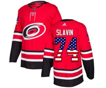 Adidas Hurricanes #74 Jaccob Slavin Red Home Authentic USA Flag Stitched NHL Jersey