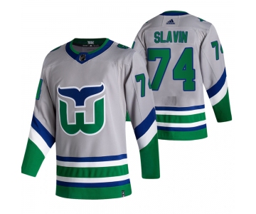 Carolina Hurricanes #74 Jaccob Slavin Grey Men's Adidas 2020-21 Reverse Retro Alternate NHL Jersey