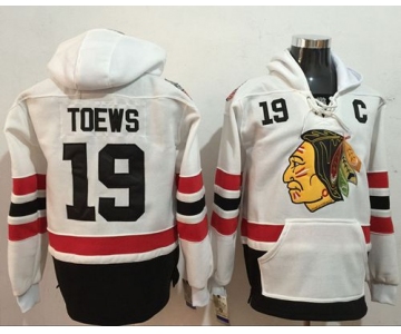 Blackhawks #19 Jonathan Toews White Name & Number Pullover NHL Hoodie