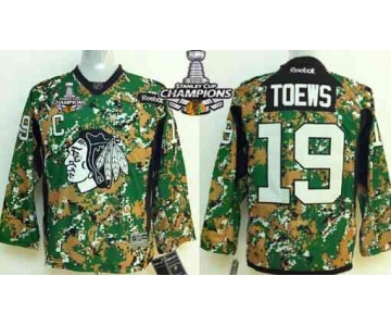 Chicago Blackhawks #19 Jonathan Toews 2014 Camo Kids Jersey W/2015 Stanley Cup Champion Patch