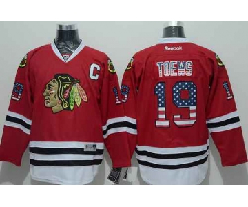 Chicago Blackhawks #19 Jonathan Toews USA Flag Fashion Red Jersey
