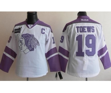 Chicago Blackhawks #19 Jonathan Toews White Womens Fights Cancer Jersey