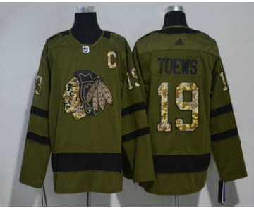 Men's Chicago Blackhawks #19 Jonathan Toews Green Salute to Service 2017-2018 Hockey Stitched NHL Jersey