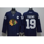 Men's Chicago Blackhawks #19 Jonathan Toews Navy Blue Denim Fabric Fashion Jersey