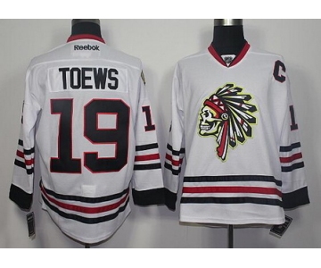Men's Chicago Blackhawks #19 Jonathan Toews White The Indians Skulls Fashion Jersey