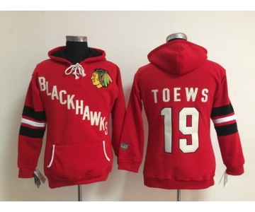 Old Time Hockey Chicago Blackhawks #19 Jonathan Toews Red Womens Hoodie