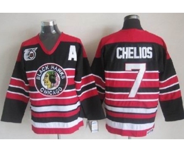 Chicago Blackhawks #7 Chris Chelios Black Pinstripe 75TH Throwback CCM Jersey