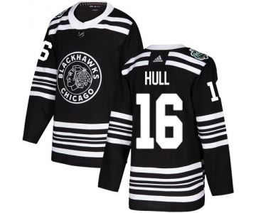Adidas Blackhawks #16 Bobby Hull Black Authentic 2019 Winter Classic Stitched NHL Jersey