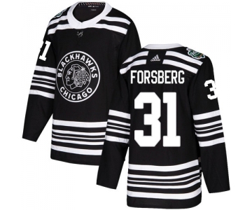 Adidas Blackhawks #31 Anton Forsberg Black Authentic 2019 Winter Classic Stitched NHL Jersey