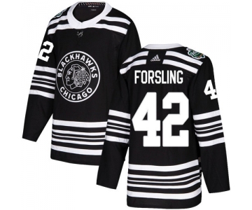 Adidas Blackhawks #42 Gustav Forsling Black Authentic 2019 Winter Classic Stitched NHL Jersey