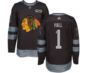 Blackhawks #1 Glenn Hall Black 1917-2017 100th Anniversary Stitched NHL Jersey