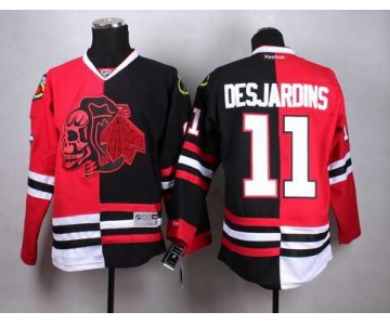 Chicago Blackhawks #11 Andrew Desjardins Red Black Two Tone With Red Skulls Jersey