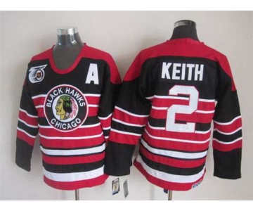 Chicago Blackhawks #2 Duncan Keith Black Pinstripe 75TH CCM Vintage Throwback Jersey