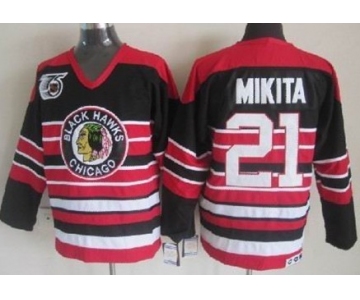 Chicago Blackhawks #21 Stan Mikita Black Pinstripe 75TH Throwback CCM Jersey