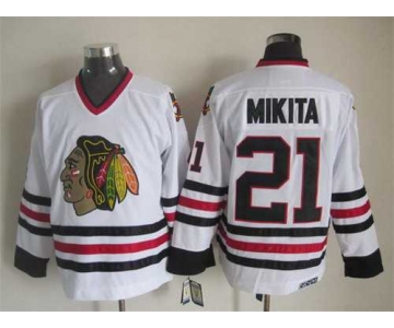 Chicago Blackhawks #21 Stan Mikita White CCM Vintage Throwback Jersey