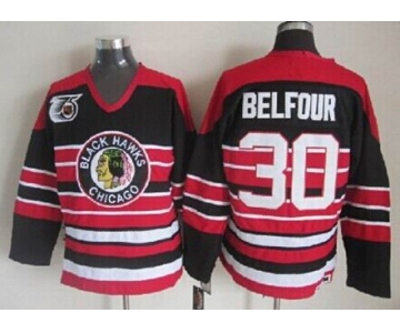 Chicago Blackhawks #30 Ed Belfour Black Pinstripe 75TH Throwback CCM Jersey