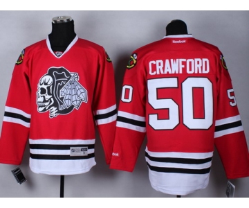 Chicago Blackhawks #50 Corey Crawford Red With Black Skulls Jersey