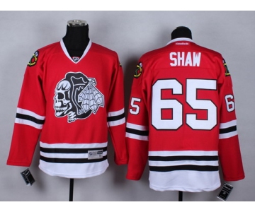 Chicago Blackhawks #65 Andrew Shaw Red With Black Skulls Jersey