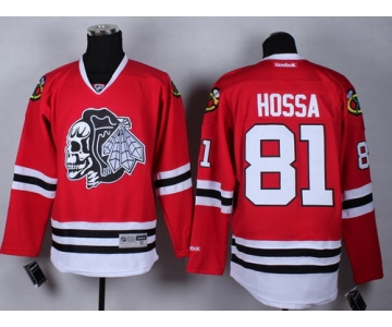Chicago Blackhawks #81 Marian Hossa Red With Black Skulls Jersey