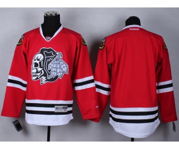 Chicago Blackhawks Blank Red With Black Skulls Jersey