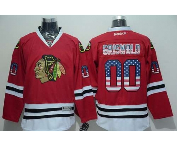 Men's Chicago Blackhawks #00 Clark Griswold USA Flag Fashion Red Jersey