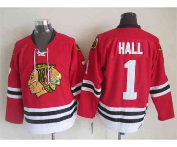 Men's Chicago Blackhawks #1 Glenn Hall 1957-58 Red Vintage Jersey