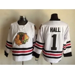 Men's Chicago Blackhawks #1 Glenn Hall White CCM Vintage Throwback Jersey