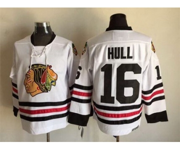 Men's Chicago Blackhawks #16 Bobby Hull White CCM Vintage Throwback Jersey