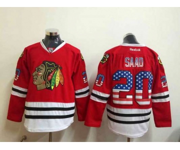 Men's Chicago Blackhawks #20 Brandon Saad USA Flag Fashion Red Jersey