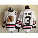 Men's Chicago Blackhawks #3 Pierre Pilote White CCM Vintage Throwback Jersey
